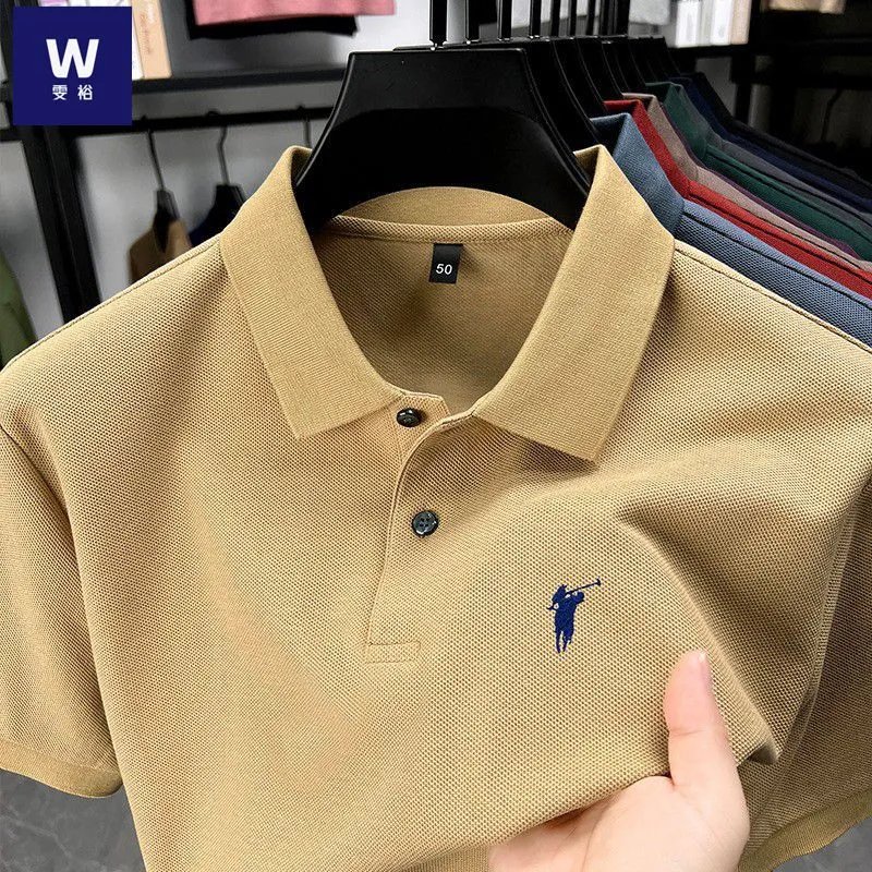Outlet Discount 100% Pure Cotton Short Sleeve Polo Shirt Men Summer Horse Logo Casual Solid Color Short Sleeve T-Shirt Men Half Sleeve