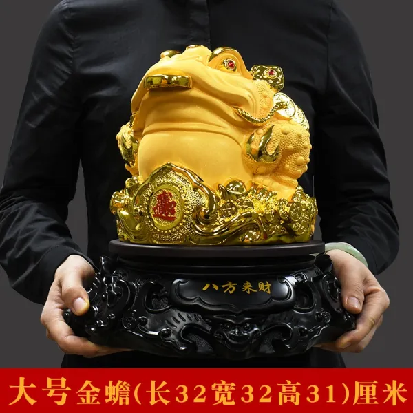 Design Golden Toad Feng Shui Statue with Black Base Decorative Ornament Accessories - 1