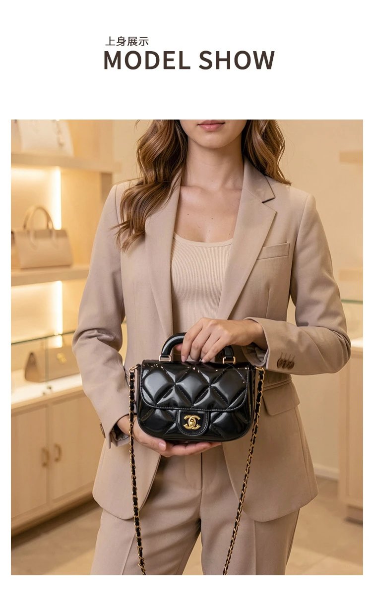 Chanel Mini Flap Bag Patent Leather Black Gold Hardware Handbag - 4