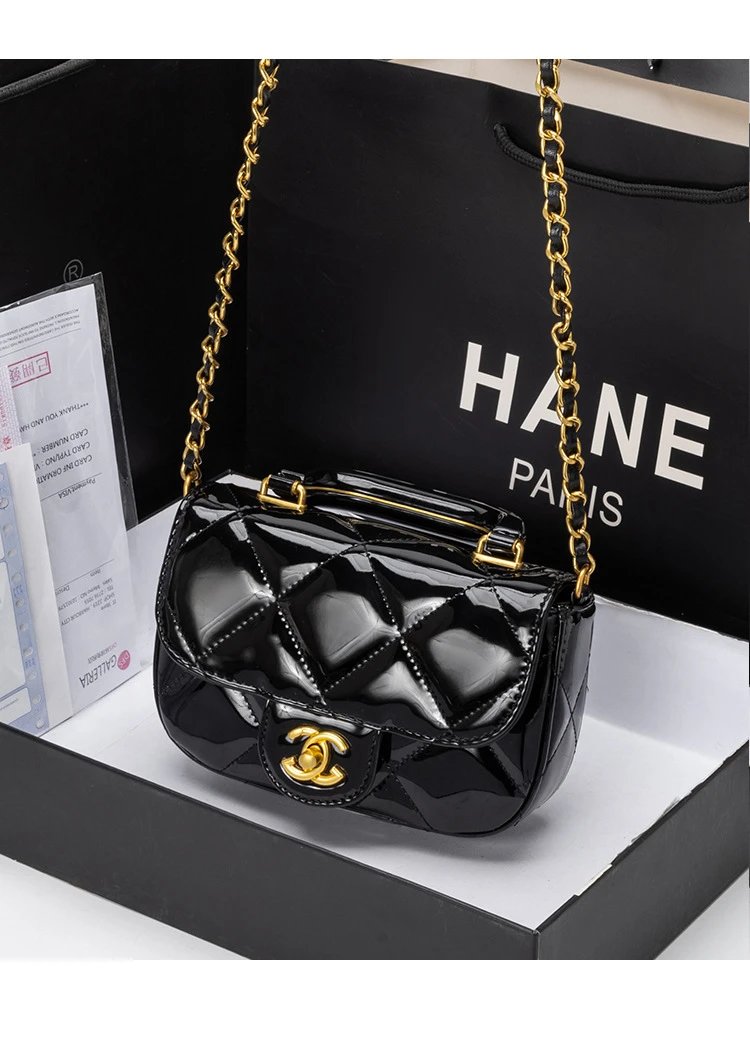 Chanel Mini Flap Bag Patent Leather Black Gold Hardware Handbag - 20