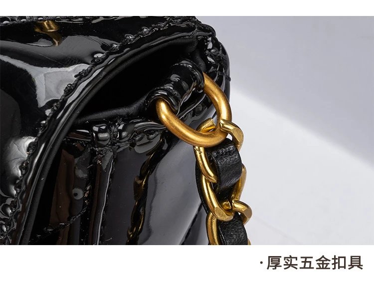 Chanel Mini Flap Bag Patent Leather Black Gold Hardware Handbag - 26