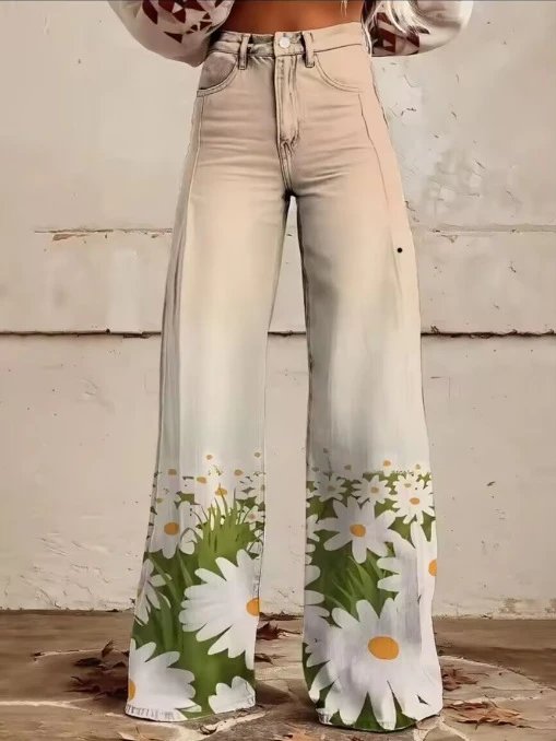 Design Floral Print Wide-Leg Jeans Multicolor - 15