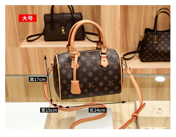Design Boston Bag with Monogram Print Brown and Beige Handbag - 7