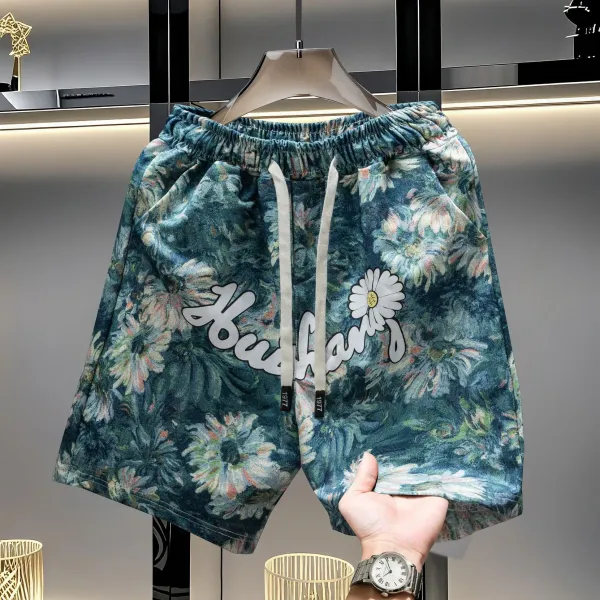 Design Zigzag Pattern Bear Embroidery Shorts Multicolor - 13
