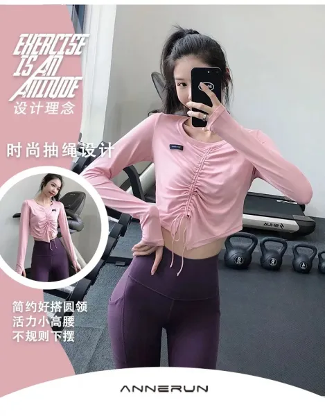 Design Long Sleeve Ruched Crop Top White Activewear - 2