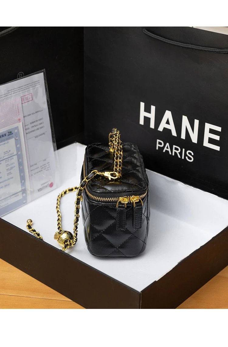 Chanel Mini Vanity Bag Black Quilted Leather Chain Bag Shoulder Bags - 24