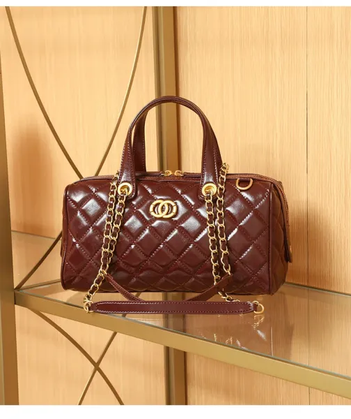 Chanel Quilted Boston Bag Burgundy Leather Handbag - 18