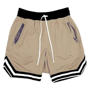 Design Mesh Basketball Shorts Beige with Black / White Stripes