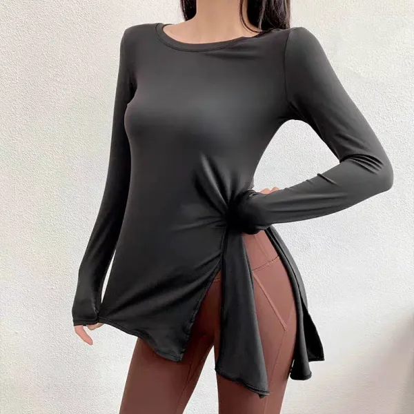 Design Twist-Front Long Sleeve Top Black - 1