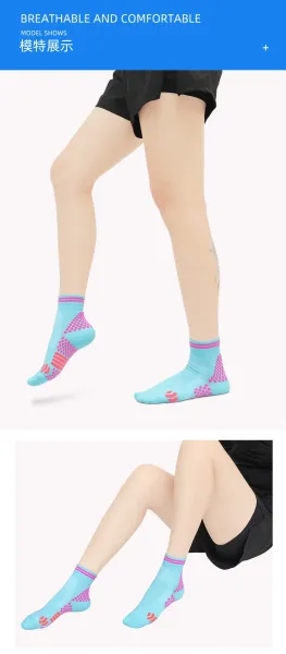 Design Performance Running Socks Neon Orange with Blue Grip Dots and Green Heel Tab - 10