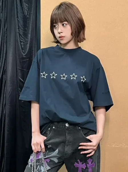 Design Five Star Outline White T-Shirt - 5
