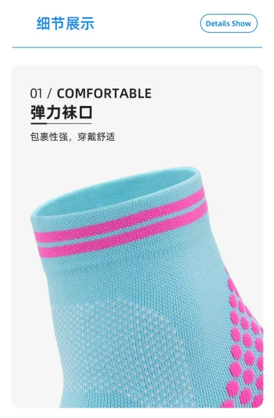 Design Performance Running Socks Neon Orange with Blue Grip Dots and Green Heel Tab - 14
