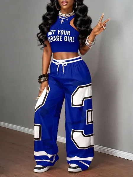 Design California 23 Graphic Crop Top and Wide-Leg Sweatpants Set Black - 22