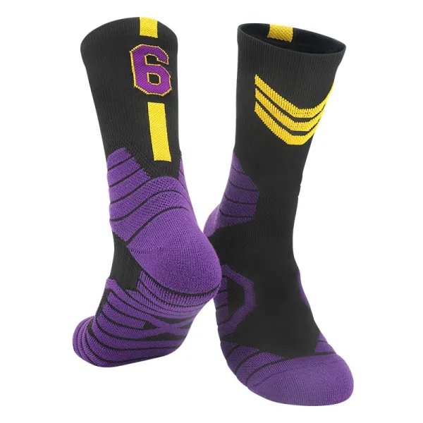 Los Angeles Lakers #6 Purple and Gold Basketball Socks - 1
