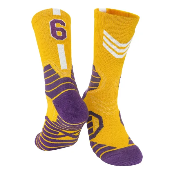 Los Angeles Lakers #6 Yellow Purple Performance Socks - 1