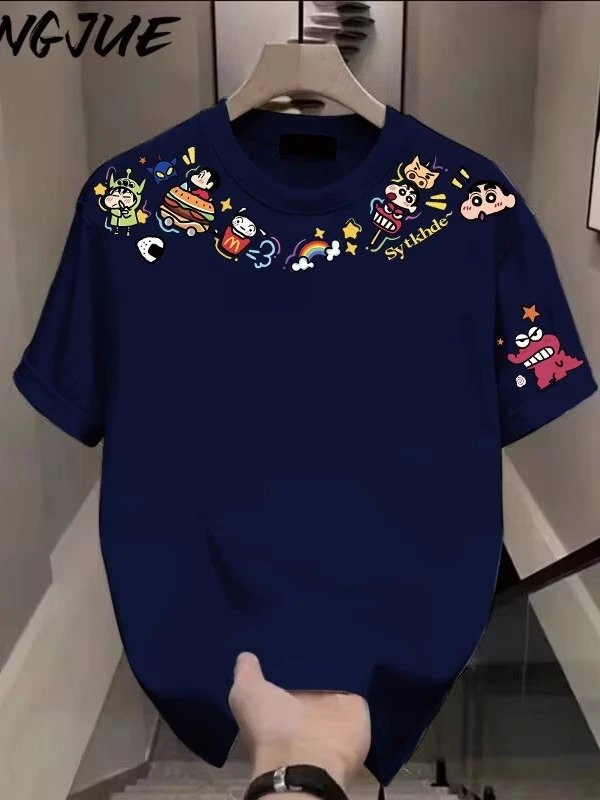 Design Cartoon Collage Print Black T-Shirt - 8