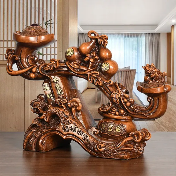 Design Chinese Lucky Gourd and Pixiu Ornament Brown Resin Sculpture Accessories - 1