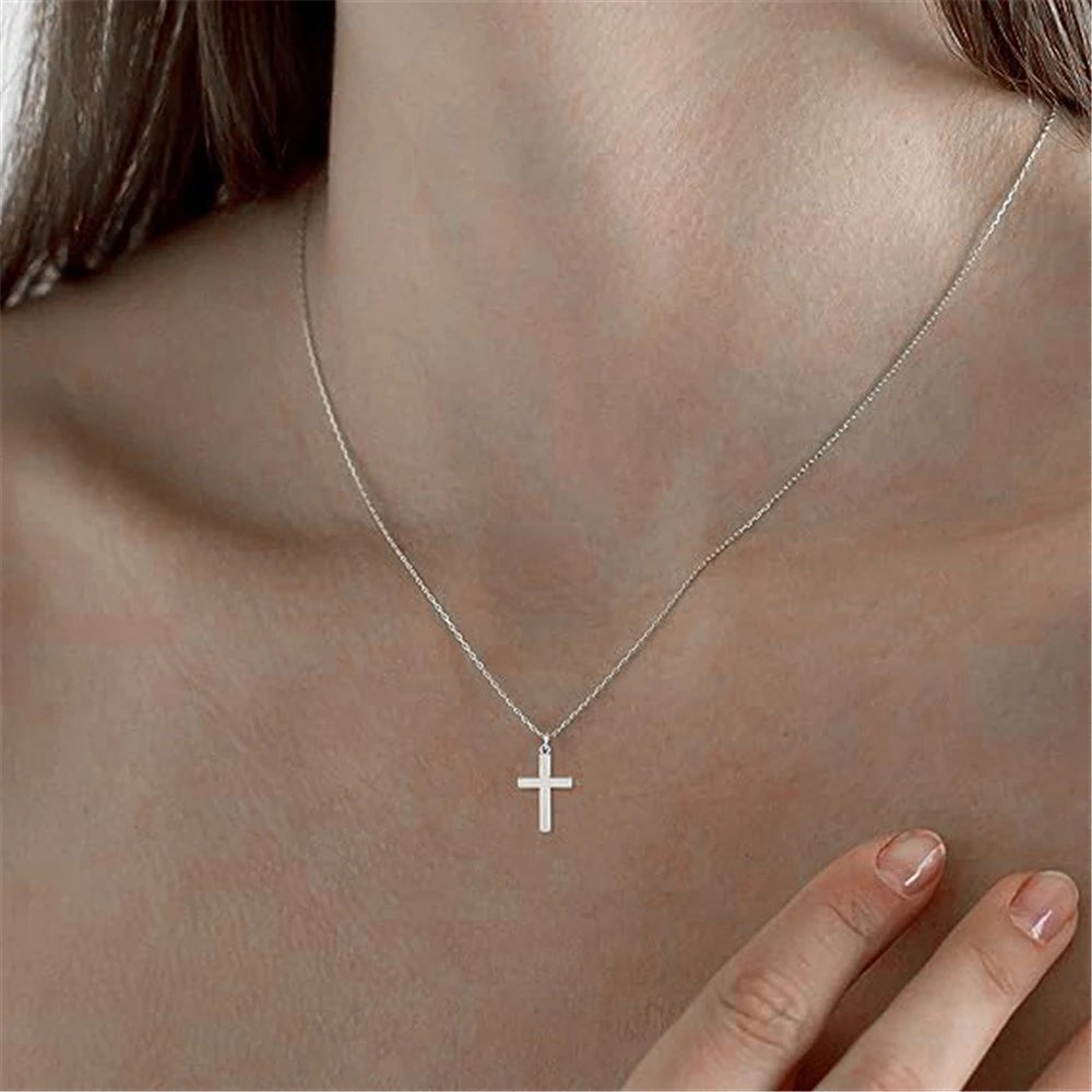 Design S925 Sterling Silver Cross Pendant Necklace Gold Plated Jewelry - 6