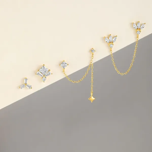 Design S925 Sterling Silver Gold-Plated Pearl Drop Chain Earrings Jewelry - 15