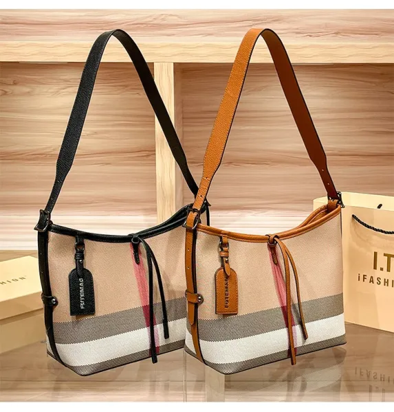 Design I.T Fashion Checkered Hobo Bag Set Beige Multicolor Shoulder Bags - 6