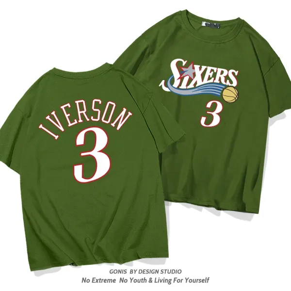 Philadelphia 76ers Allen Iverson #3 Retro Jersey T-Shirt Army Green - 1