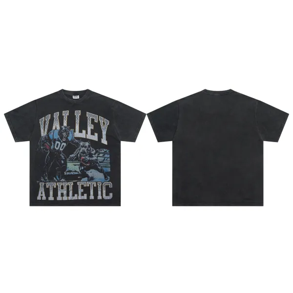 Design Valley Athletic Graphic Print Washed Black T-Shirt T-Shirts - 1
