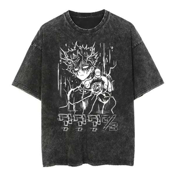 Design Anime Graphic Acid Wash Black T-Shirt - 1