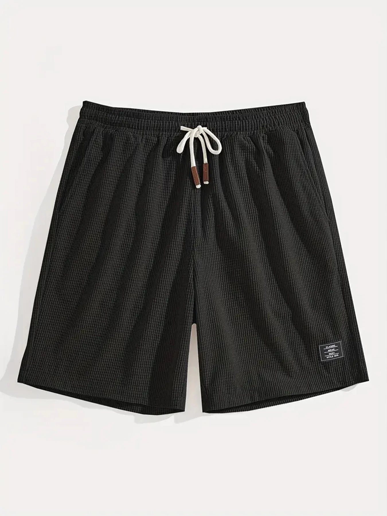 Design Waffle Texture Drawstring Shorts Olive Green Shorts - 11