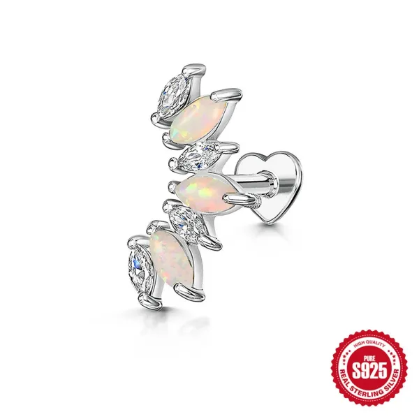 Design S925 Sterling Silver Opal and Cubic Zirconia Heart Back Earring Jewelry - 1