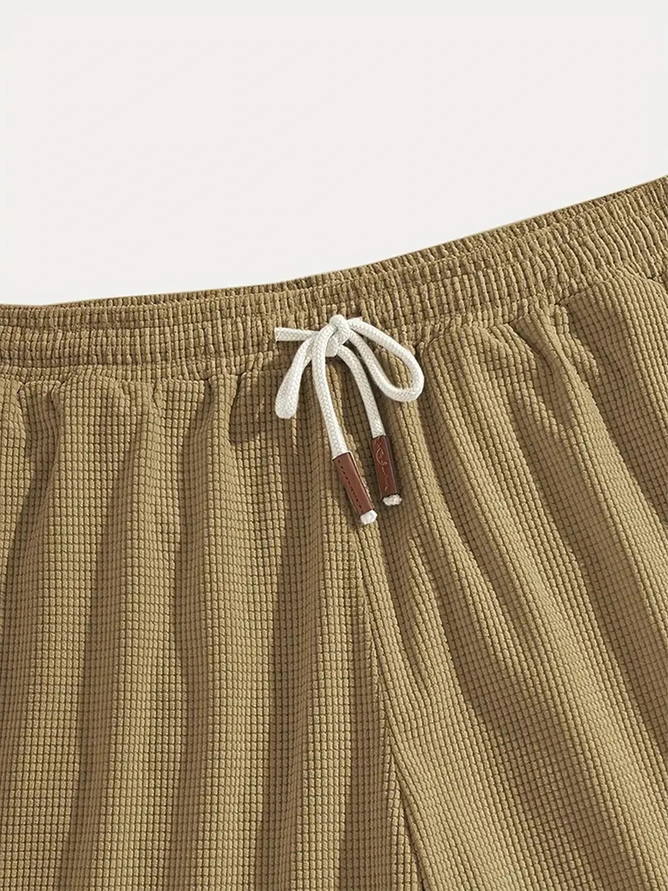 Design Waffle Texture Drawstring Shorts Olive Green Shorts - 18