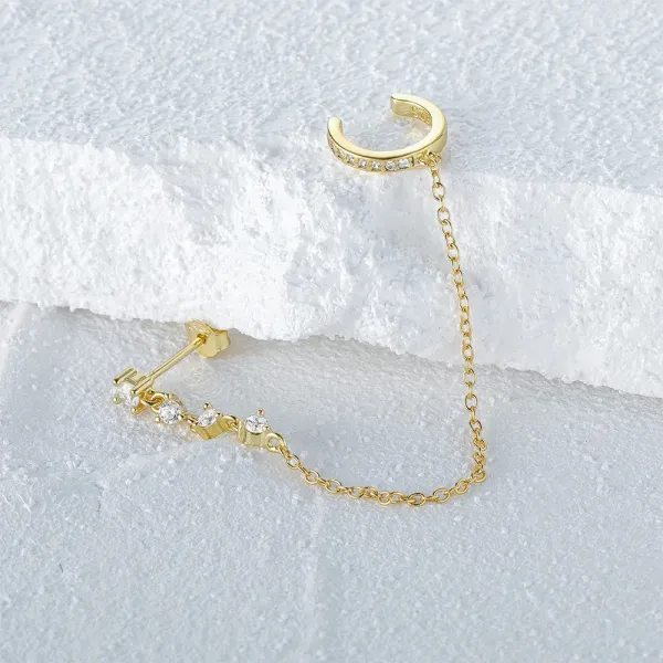 Design 925 Sterling Silver Gold-Plated CZ Chain Earring Set Jewelry - 7