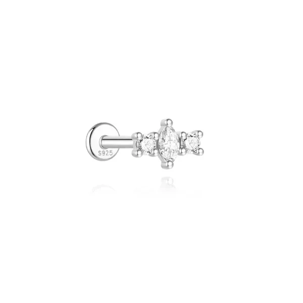 Design Sterling Silver Marquise CZ Labret Stud with Three Stones Jewelry - 1