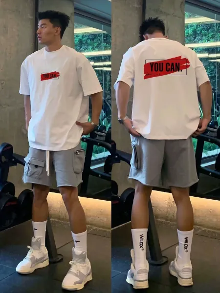Design WILDX 'You Can' Graphic T-Shirt White + Cargo Shorts Gray + WILDX Socks White Sneakers T-Shirts - 8