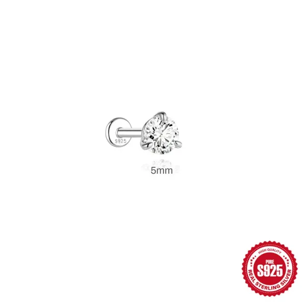 Design S925 Sterling Silver Cubic Zirconia 5mm Lab-Grown Diamond Stud Earring Jewelry - 1