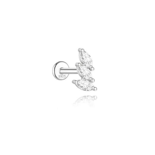 Design Sterling Silver Marquise CZ Triple Leaf Labret Stud Earring Jewelry - 1