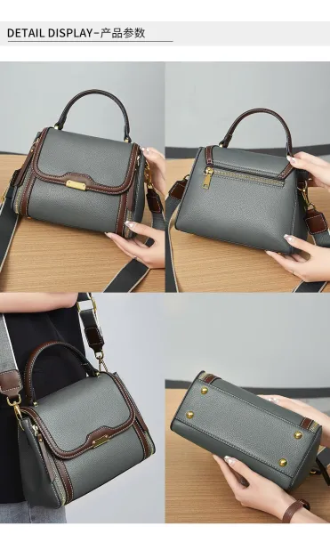 Design Structured Leather Satchel in Gray and Brown Handbag - 6