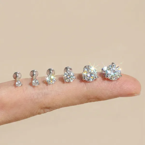 Design S925 Sterling Silver Cubic Zirconia Stud Earring 6.5mm Jewelry - 14