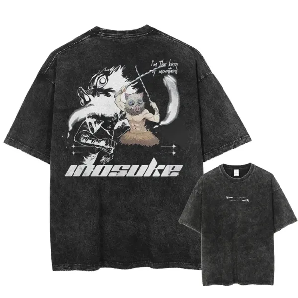 Design Musuke Graphic Print Acid Wash Black T-Shirt T-Shirts - 1