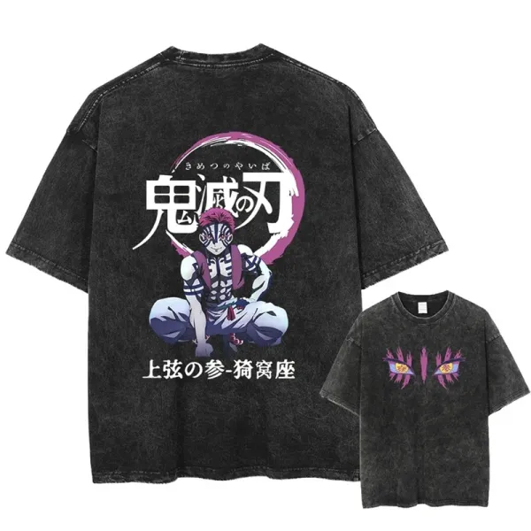 Design Demon Slayer Akaza Oversized Washed Black T-Shirt - 1