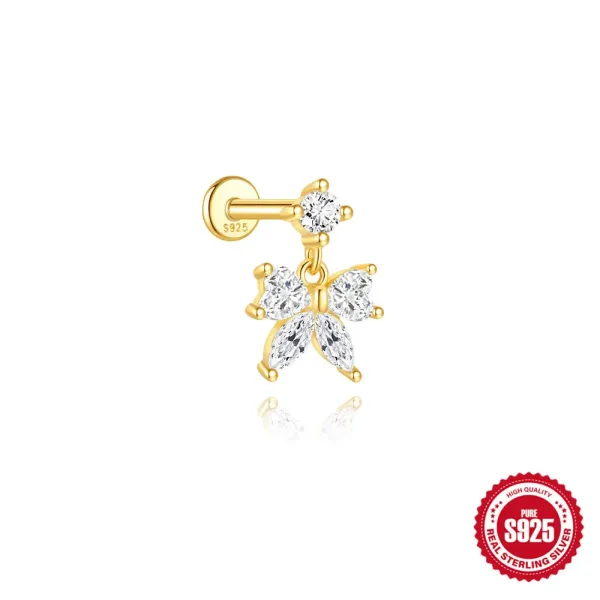 Design S925 Sterling Silver Butterfly Dangle Labret Piercing Jewelry - 1