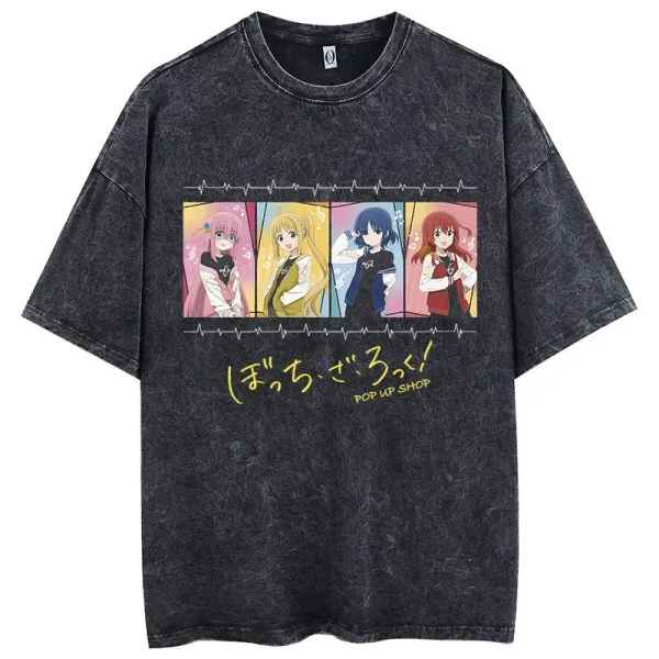 Design Pochi Sazaru! Pop-Up Shop Anime Graphic Oversized Washed Black T-Shirt - 1