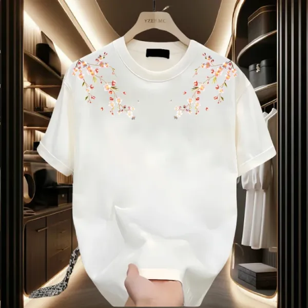 Design YZEE.MC Embroidered Cherry Blossom Navy T-Shirt T-Shirts - 8