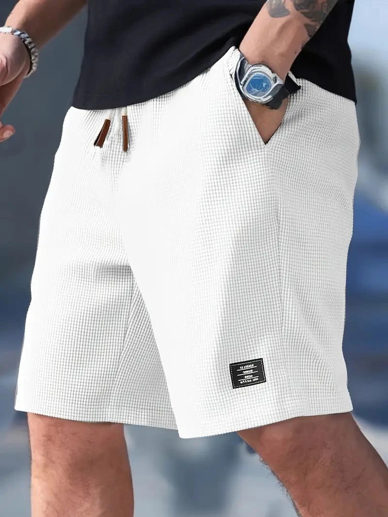Design Waffle Texture Drawstring Shorts Olive Green Shorts - 47