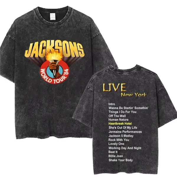 Design Jacksons World Tour '84 Vintage Wash T-Shirt Black T-Shirts - 1