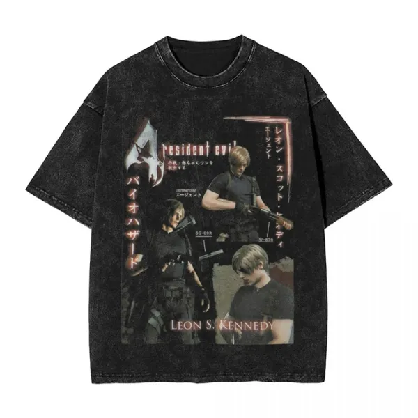 Design Resident Evil 4 Leon S. Kennedy Graphic T-Shirt Black T-Shirts - 1