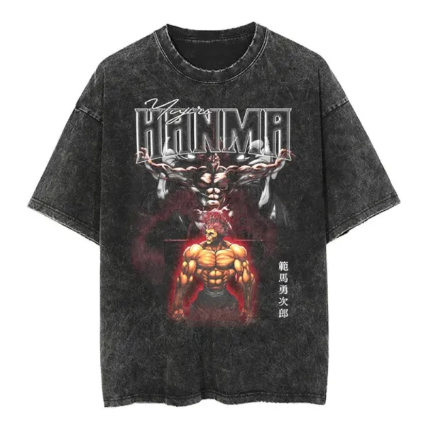 Design Hanma Yūjirō Baki Graphic Acid Wash T-Shirt - 1