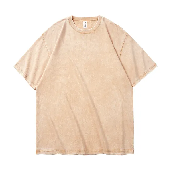 Design Acid Wash Beige Oversized T-Shirt Tops.t Shirts - 1