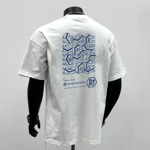 Design MOSE-VJUE-A425 Mahjong Tile Graphic Black T-Shirt T-Shirts - 11