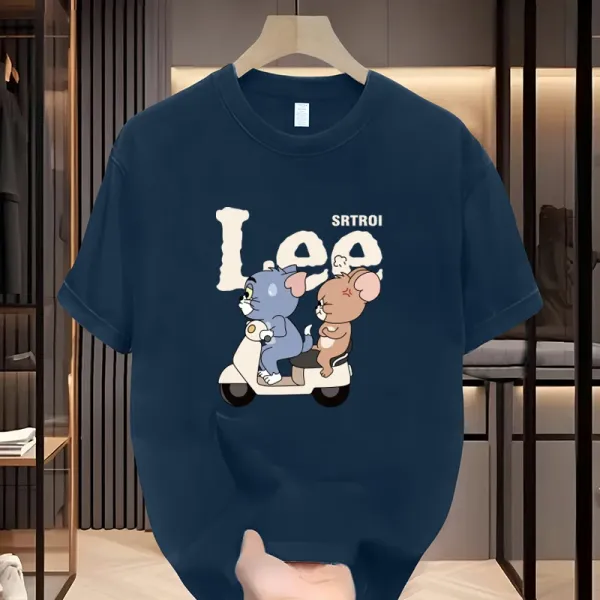 Design Lee Tom and Jerry Scooter Print Black T-Shirt T-Shirts - 7