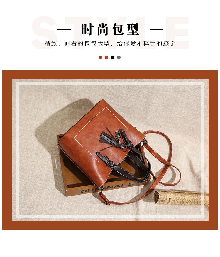 Design Tassel Detail Red Leather-look Tote Handbag Tote Bag - 9